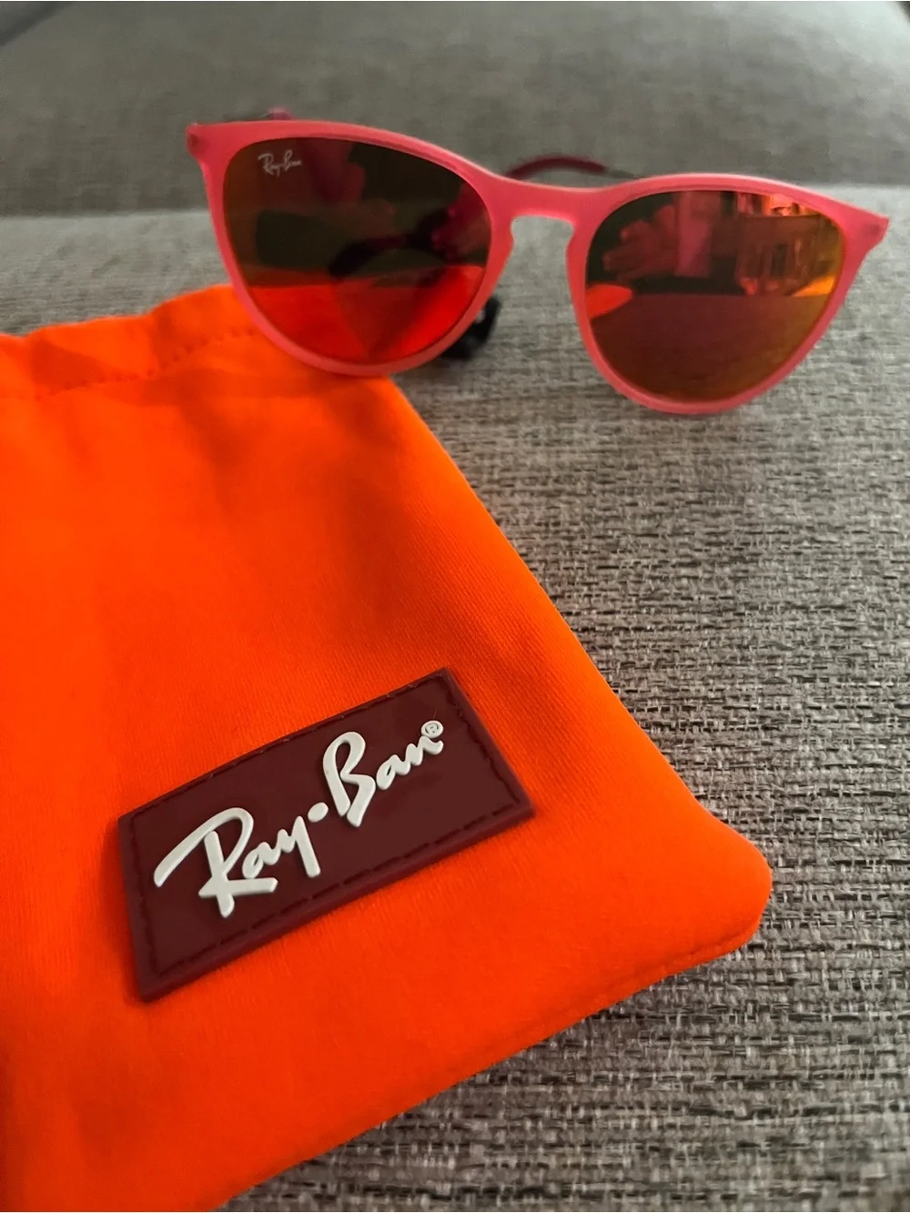 Ray-Ban Kids Pink Frame Sunglasses with Red Mirrored Lenses
